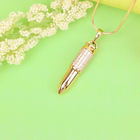 "Bullet Shaped Rose Gold Pendant with Sparkling Cubic Zirconia, XPPT1475 - Picture 12 of 13